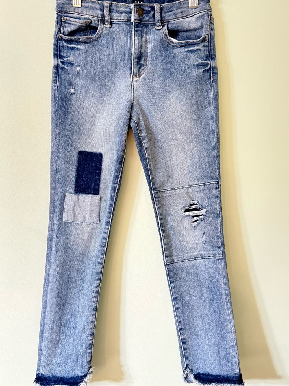 GAP Kids High Rise Patchwork Distressed Jeans Size 12 Slim